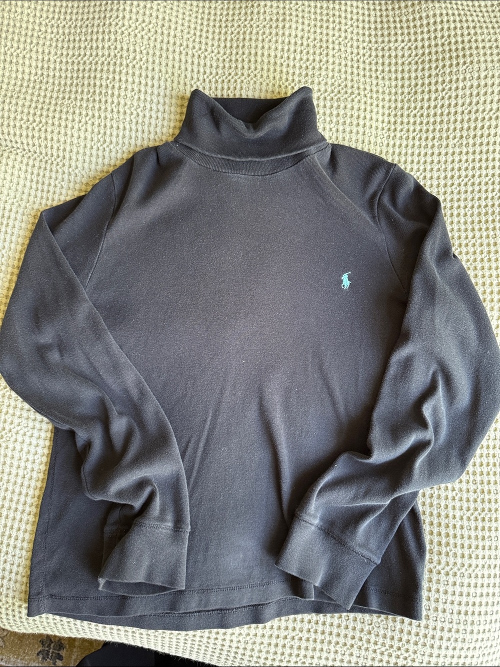 Ralph Lauren Black Turtleneck with Teal Pony Embroidery